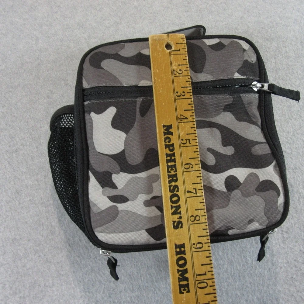 Pottery Barn Kids Lunch Box OS Gray Camo Insulated‎ Lunch Bag Pockets